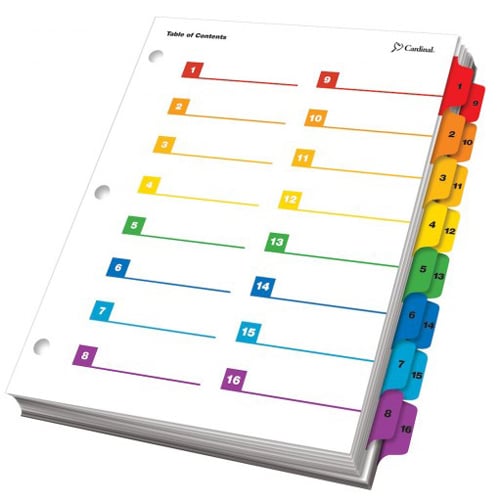 Cardinal 16-Tab Multicolor OneStep Printable Table of Contents Dividers 12pk - CRD-60950