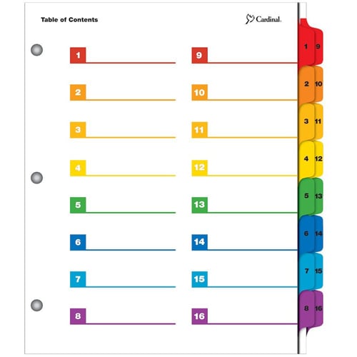 Cardinal 16-Tab Multicolor OneStep Printable Table of Contents Dividers 12pk - CRD-60950