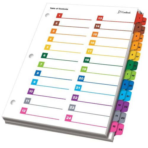 Cardinal 24-Tab Multicolor OneStep Printable Table of Contents Dividers (36 Sets) - CRD-60960