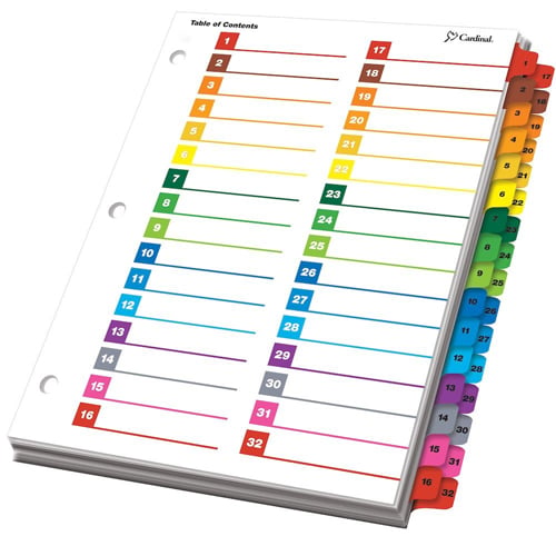 Cardinal 32-Tab Multicolor OneStep Printable Table of Contents Dividers - 8pk
