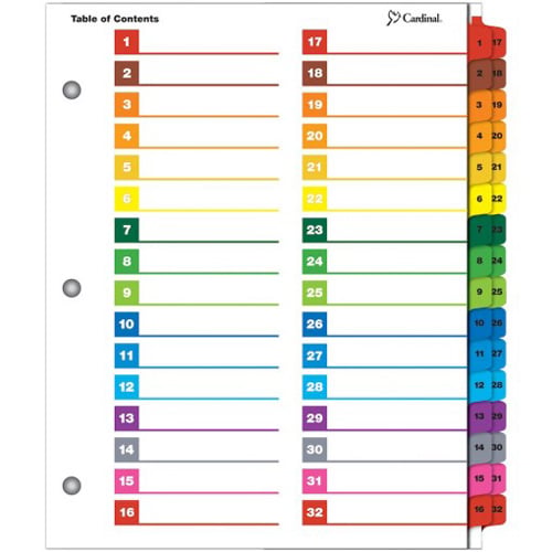 Cardinal 32-Tab Multicolor OneStep Printable Table of Contents Dividers - 8pk