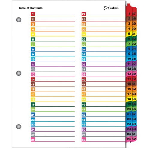 Cardinal 52-Tab Multicolor OneStep Printable Table of Contents Dividers (18 Sets) - CRD-60990