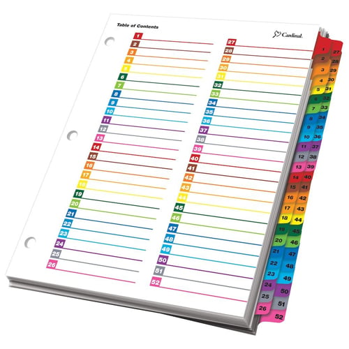 Cardinal 52-Tab Multicolor OneStep Printable Table of Contents Dividers (18 Sets) - CRD-60990