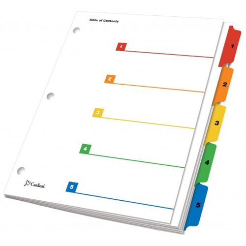 Cardinal Multi-Color Extra Wide Table of Contents/5 Tab Divider 24pk - CRD-61318 - Clearance Sale