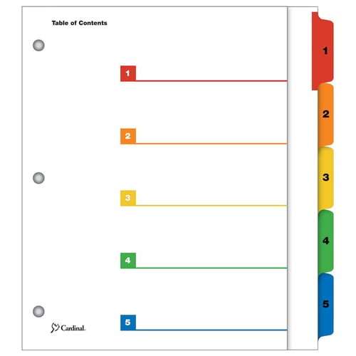 Cardinal Multi-Color Extra Wide Table of Contents/5 Tab Divider 24pk - CRD-61318 - Clearance Sale