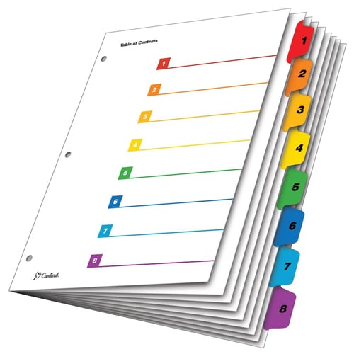 Cardinal Multi Color Extra Wide Table of Contents/8 Tab Divider 12pk - CRD-61818CB
