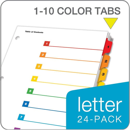 Cardinal Multi-Color QuickStep Table of Contents/10 Tab Divider (6 Packs, 24 Sets/Pack) - CRD-61038CB