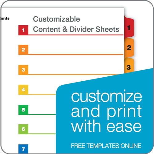 Cardinal Multi-Color QuickStep Table of Contents/10 Tab Divider (6 Packs, 24 Sets/Pack) - CRD-61038CB