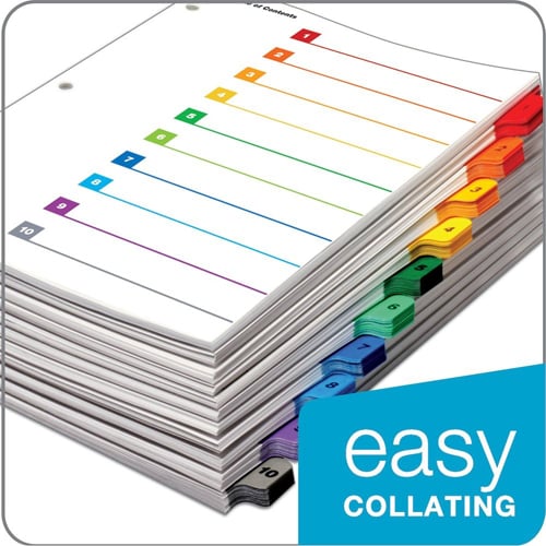 Cardinal Multi-Color QuickStep Table of Contents/10 Tab Divider (6 Packs, 24 Sets/Pack) - CRD-61038CB