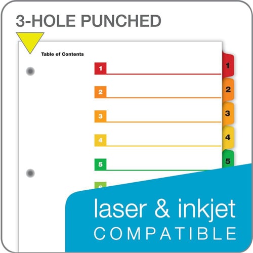 Cardinal Multi-Color QuickStep Table of Contents/10 Tab Divider (6 Packs, 24 Sets/Pack) - CRD-61038CB
