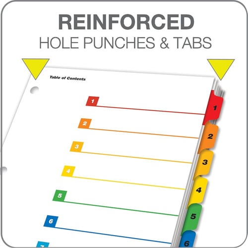 Cardinal Multi-Color QuickStep Table of Contents/10 Tab Divider (6 Packs, 24 Sets/Pack) - CRD-61038CB
