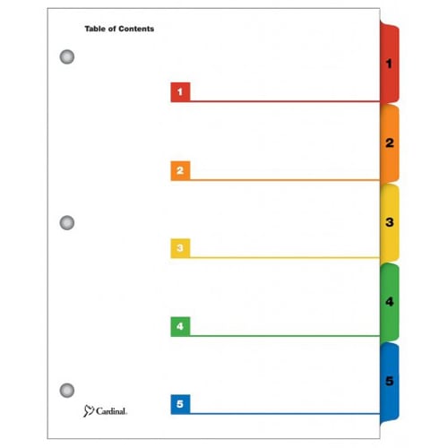 Cardinal Multi-Color QuickStep Table of Contents/5 Tab Divider 24pk - CRD-60538