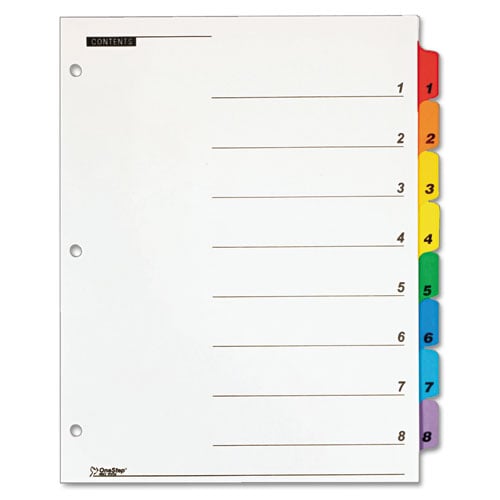 Cardinal Multi-Color QuickStep Table of Contents/8 Tab Divider (6 Packs, 24 Sets/Pack) - CRD-60838