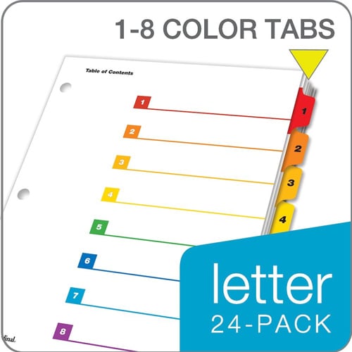 Cardinal Multi-Color QuickStep Table of Contents/8 Tab Divider (6 Packs, 24 Sets/Pack) - CRD-60838