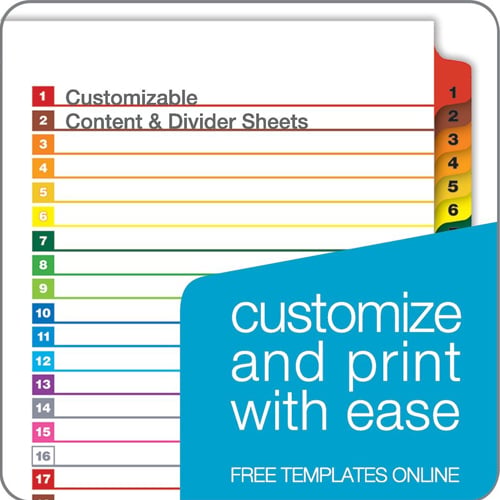 Cardinal Multi-Color Table of Contents/1-31 Tab Divider (72 Sets) - CRD-60118