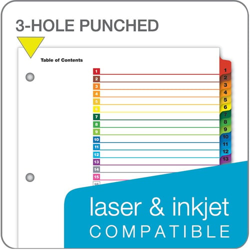 Cardinal Multi-Color Table of Contents/1-31 Tab Divider (72 Sets) - CRD-60118