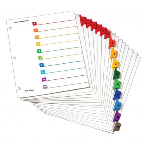Cardinal Multi-Color Table of Contents/10 Tab Divider 144pk - CRD-61028CB