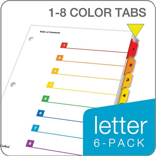 Cardinal Multi-Color Table of Contents/8 Tab Divider - 144pk - CRD-60828