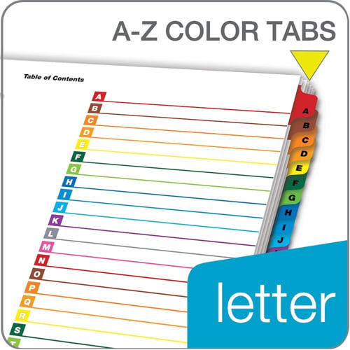 Cardinal Multi-Color Table of Contents/A-Z Tab Divider (72 Sets) - CRD-60218