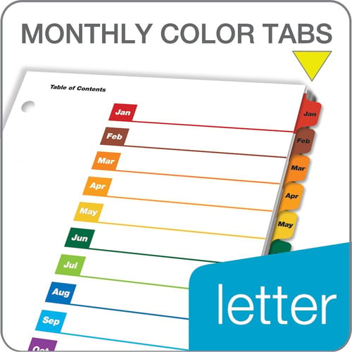 Cardinal Multi-Color Table of Contents/Month Tab Divider 24pk - CRD-60318CB