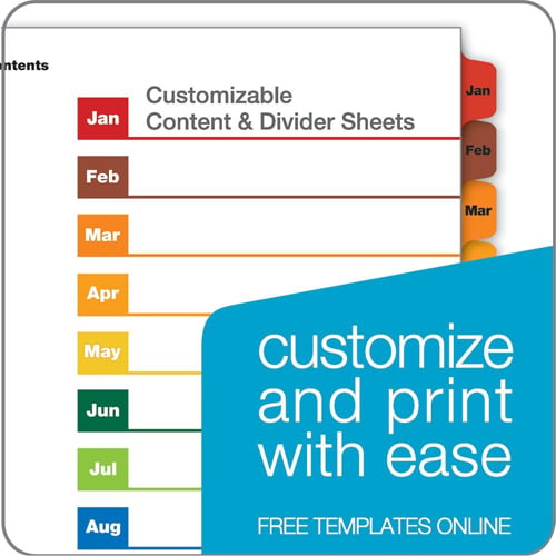 Cardinal Multi-Color Table of Contents/Month Tab Divider 24pk - CRD-60318CB