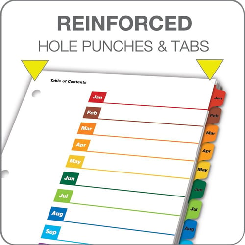 Cardinal Multi-Color Table of Contents/Month Tab Divider 24pk - CRD-60318CB