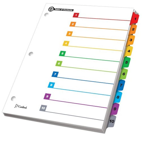 Cardinal Recycled Printable Table of Contents/10 Tab Divider 24 sets - CRD-71018