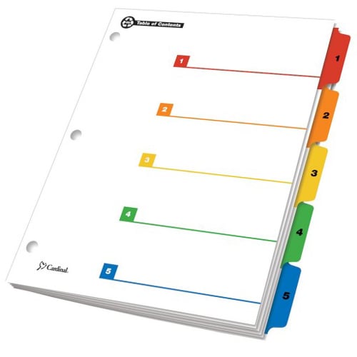 Cardinal Recycled Printable Table of Contents/5 Tab Divider 24 sets - CRD-70518
