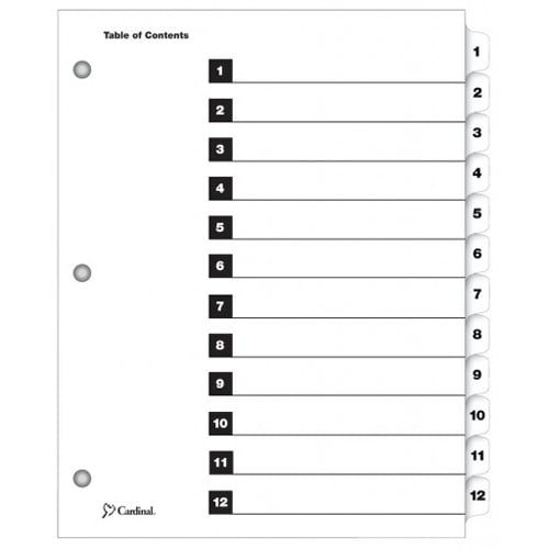 Cardinal White Printable Table of Contents/12 Tab Divider (144 Sets) CRD-61213