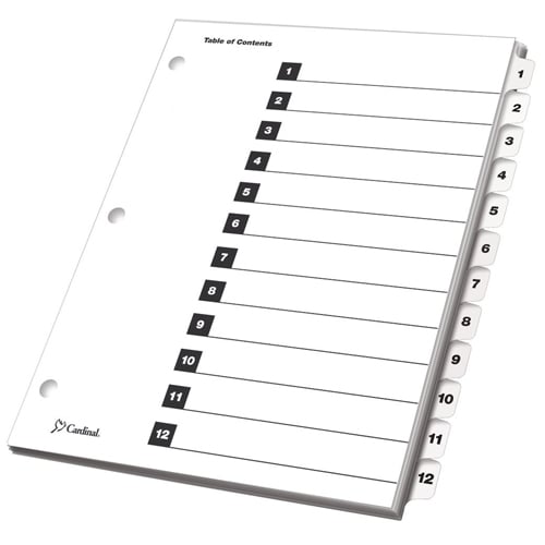 Cardinal White Printable Table of Contents/12 Tab Divider (144 Sets) CRD-61213