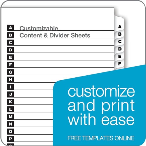 Cardinal White Printable Table of Contents/A-Z Tab Divider (72 Sets) - CRD-60213