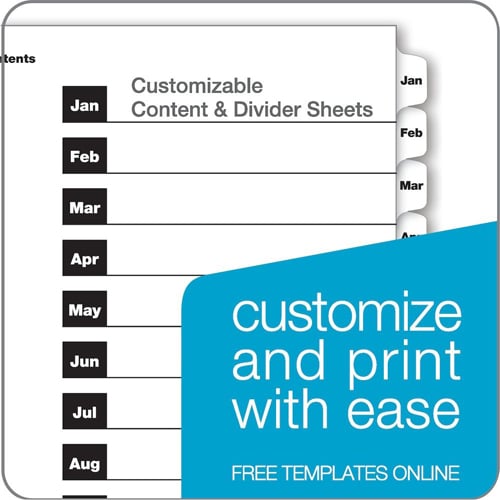 Cardinal White Printable Table of Contents/Month Tab Divider (144 Sets) - CRD-60313