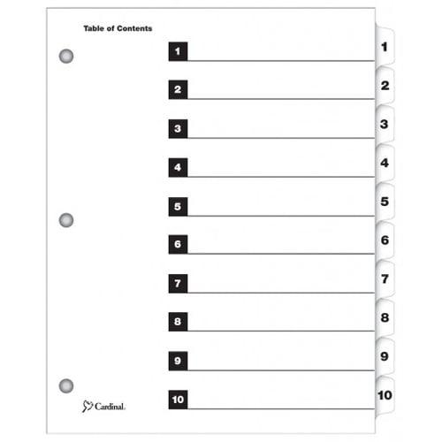 Cardinal White QuickStep Table of Contents/10 Tab Divider (6 Packs, 24 Sets/Pack) - CRD-61033
