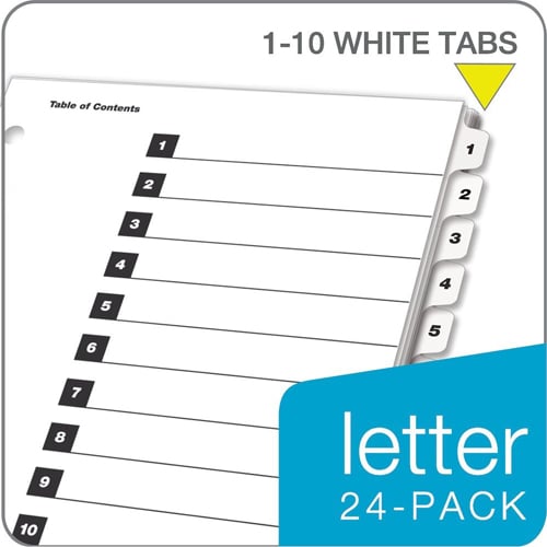 Cardinal White QuickStep Table of Contents/10 Tab Divider (6 Packs, 24 Sets/Pack) - CRD-61033