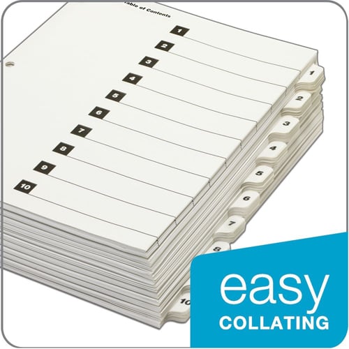 Cardinal White QuickStep Table of Contents/10 Tab Divider (6 Packs, 24 Sets/Pack) - CRD-61033