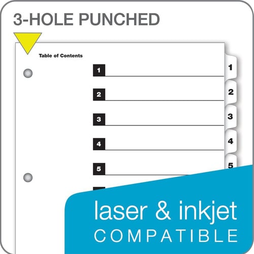 Cardinal White QuickStep Table of Contents/10 Tab Divider (6 Packs, 24 Sets/Pack) - CRD-61033