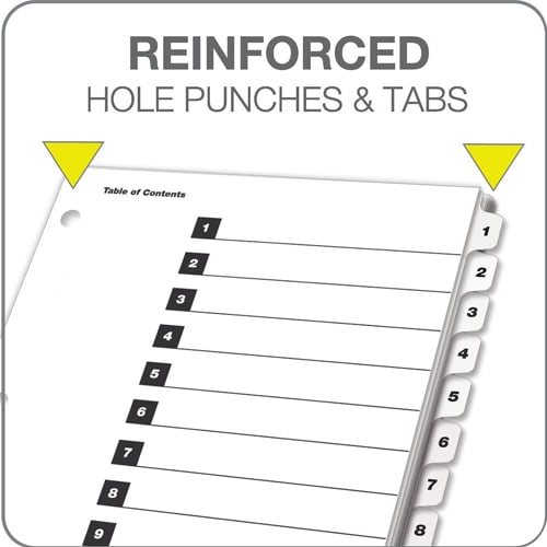 Cardinal White QuickStep Table of Contents/10 Tab Divider (6 Packs, 24 Sets/Pack) - CRD-61033