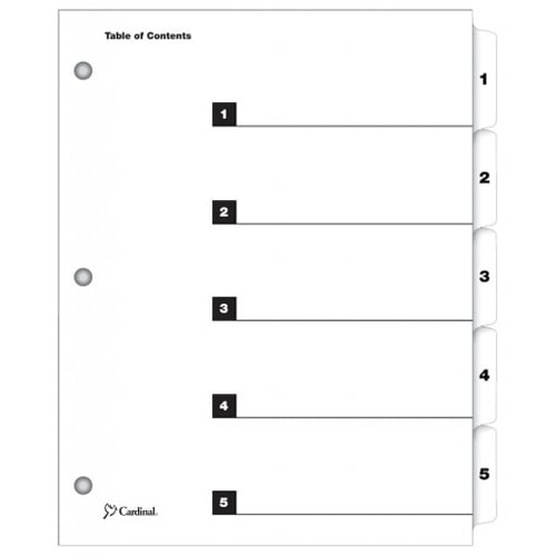 Cardinal White QuickStep Table of Contents/5 Tab Divider (6 Packs, 24 Sets/Pack)  - CRD-60533