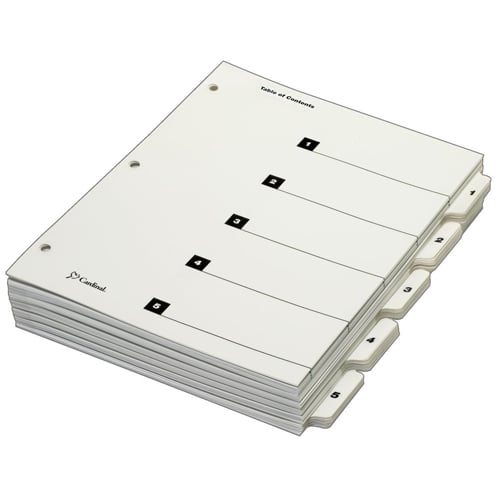 Cardinal White QuickStep Table of Contents/5 Tab Divider (6 Packs, 24 Sets/Pack)  - CRD-60533