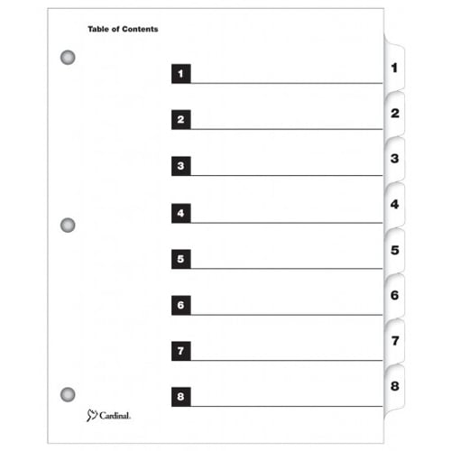 Cardinal White QuickStep Table of Contents/8 Tab Divider (6 Packs, 24 Sets/Pack) - CRD-60833