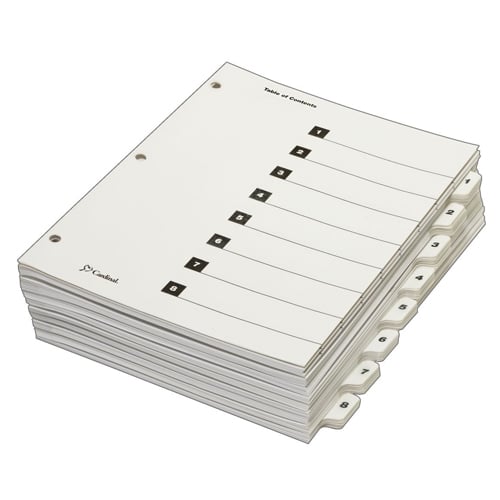 Cardinal White QuickStep Table of Contents/8 Tab Divider (6 Packs, 24 Sets/Pack) - CRD-60833