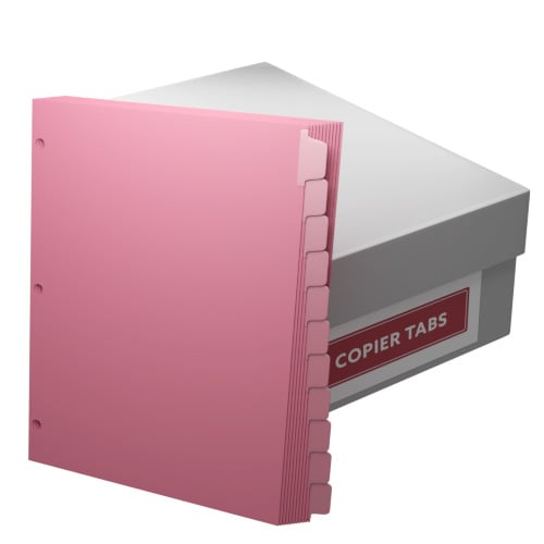 MyBinding 90lb Cherry 1/11th Straight Collated Mylar Coated Copier Tabs (3-Hole Punched) - 1 Carton
