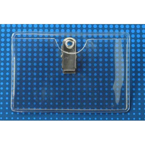 Clear Vinyl Horizontal Badge Holder Clip-On (3-13/32" x 2-1/4") - 100pk