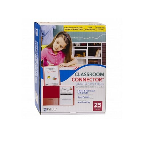 C-Line Red Classroom Connector School-To-Home Two-Pocket Folder 25pk - CLI-32004