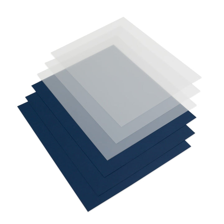 Coverbind Advantage Linen 8.5" x 11" Clear Front & Navy Back 2-Piece Cover Sets - 100 Sets - Clearance Sale