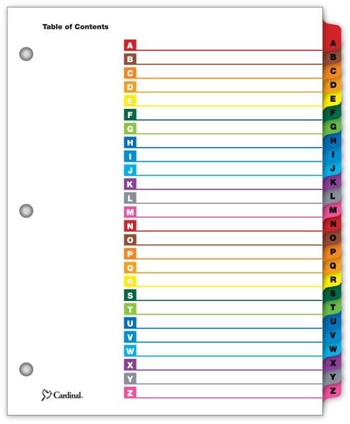 Cardinal Multi-Color Table of Contents/A-Z Tab Divider (72 Sets) - CRD-60218