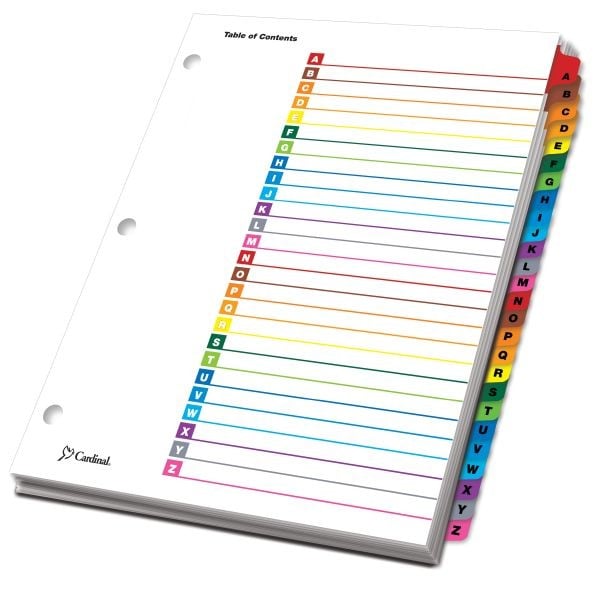 Cardinal Multi-Color Table of Contents/A-Z Tab Divider (72 Sets) - CRD-60218