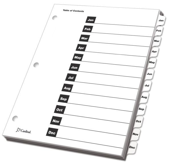 Cardinal White Printable Table of Contents/Month Tab Divider (144 Sets) - CRD-60313