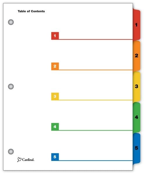 Cardinal Multi-Color Printable Table of Contents/5 Tab Divider (144 Sets) - CRD-60518