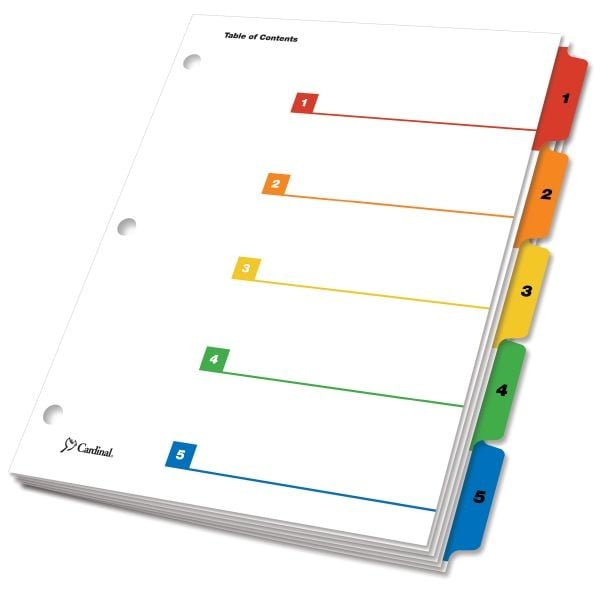 Cardinal Multi-Color Printable Table of Contents/5 Tab Divider (144 Sets) - CRD-60518